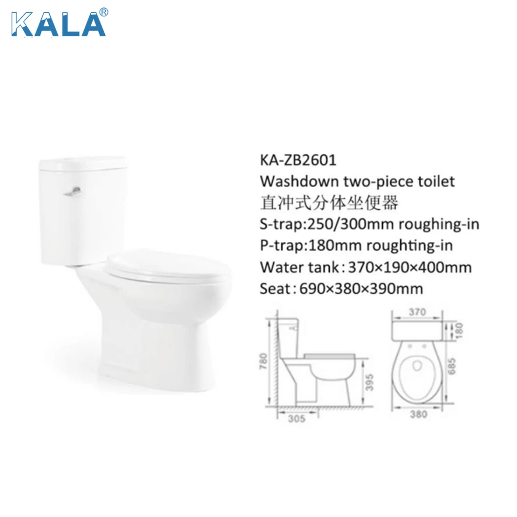 PP Cover Strong Flush 250/300mm Roughing-in Washdown Two Piece Toilet