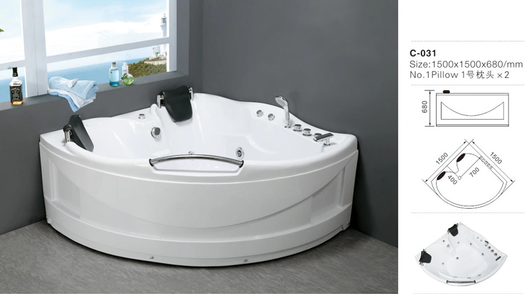 Corner ABS Fiber Glass Indoor Jacuzzi Whirlpool Bathtubs with Cheap Prices