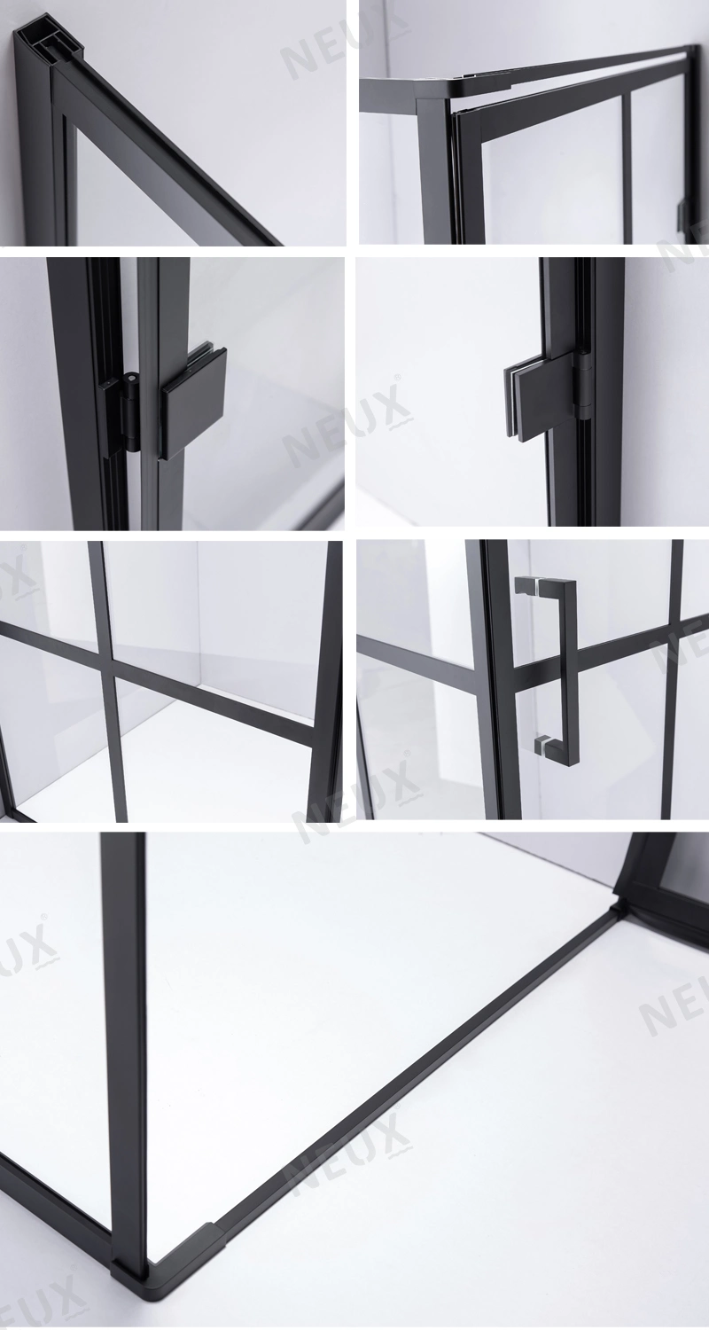 High End Black Aluminium Framed Tempered Glass Shower Enclosure with Hinges