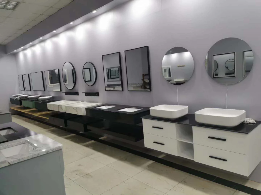 Plywood Bathroom Furniture with Bathroom Mirror Cabinet and Ceramic Basin