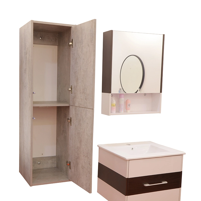 PVC Paint Free Wall Mounted Type Bathroom Cabinet with Black Artificial Stone Top Black Ceramic Basin and LED Mirror