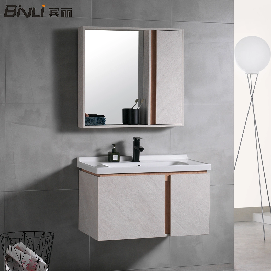 Modern Design Vanity Single Ceramic Sink Bathroom Wall Hung Cabinet with Mirror