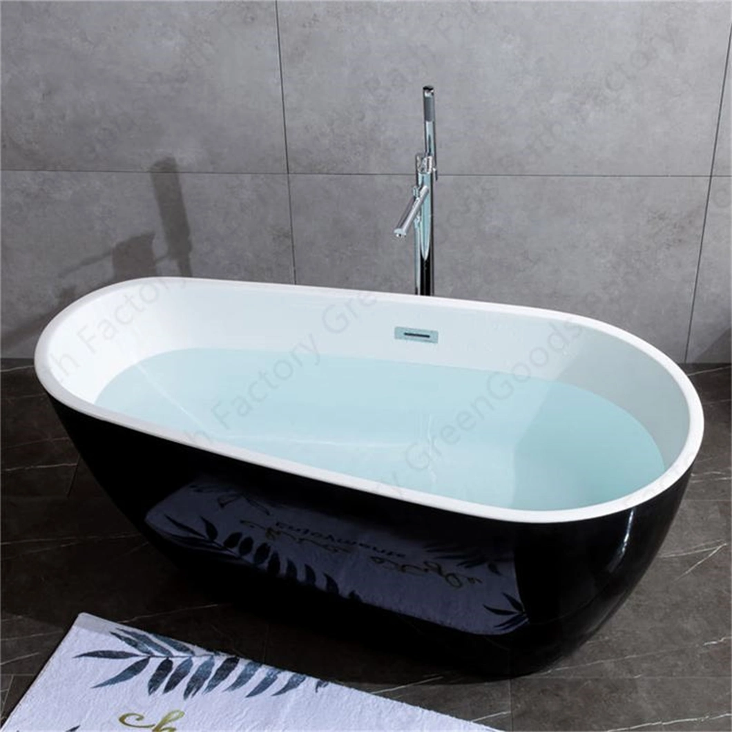 CE French ABS Fiberglass and Acrylic Walls Extra Deep Bathtub 56 Inch Black Color Freestanding Shower Bath Tub