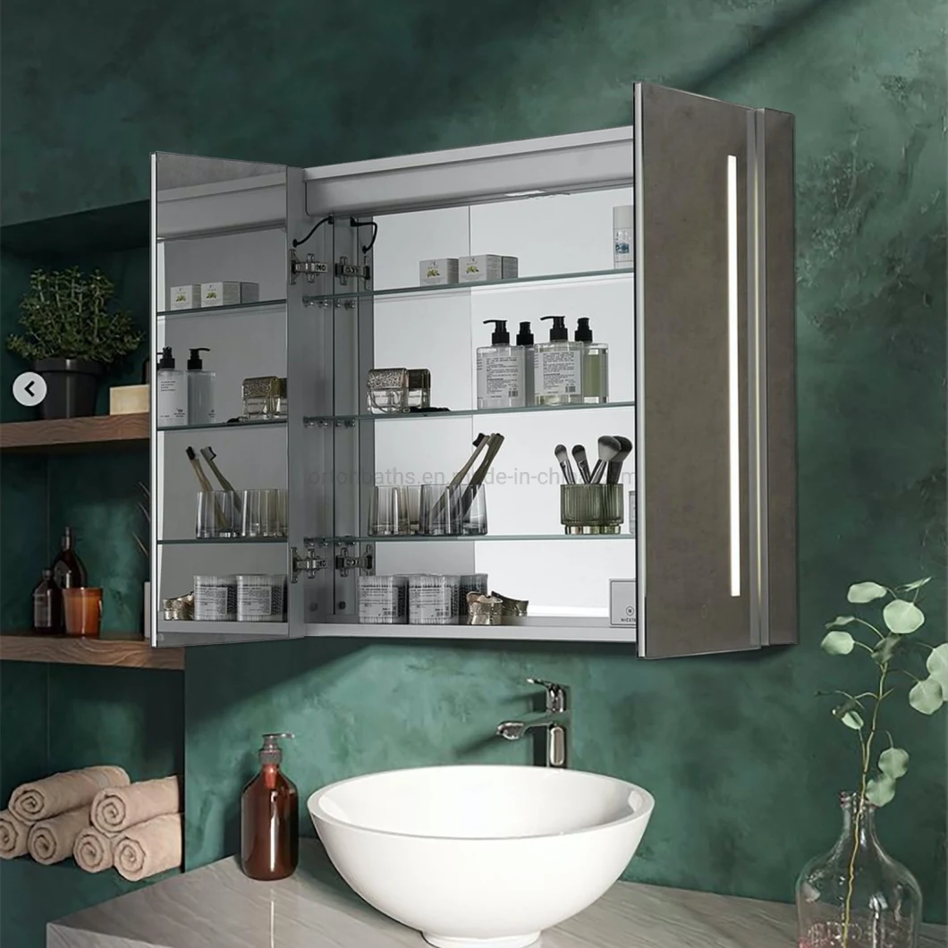 Ortonbath LED Bathroom Mirror Cabinet, Black Bathroom Cabinet with Mirror, Medicine Cabinet, Medicine Cabinet for Bathroom, Dimmer, Adjustable Wall Mirror