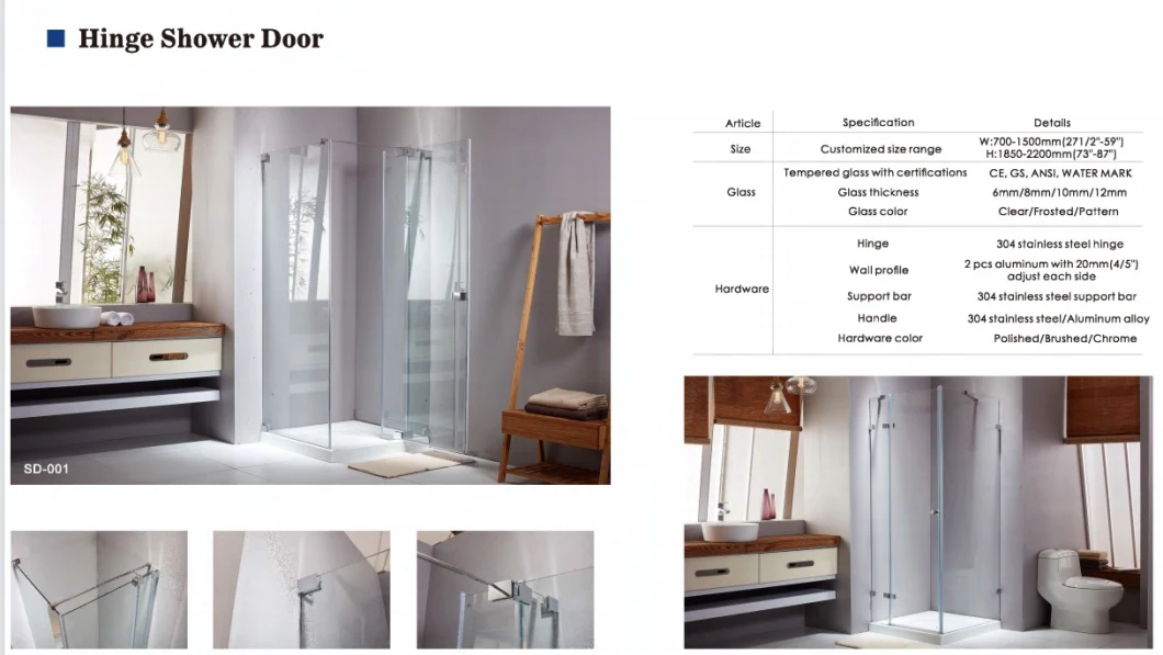 Tempered Glass New Design Whole Shower Room with 10mm Glass Sliding Door