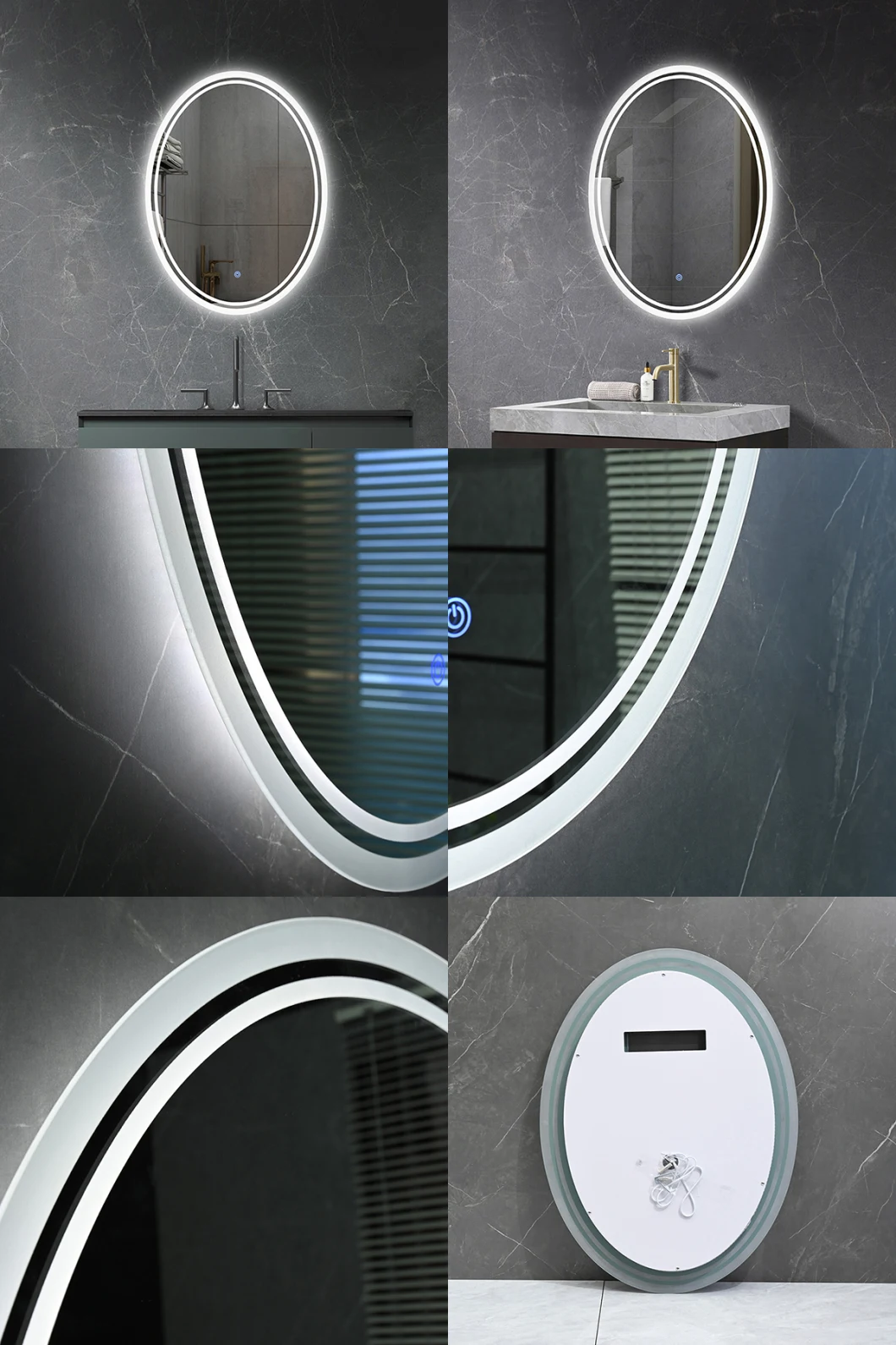 Bath Anti Fog Oval LED Shower Mirror Intelligent Modern Wall Sensor Touch Smart Mirror for Bedroom
