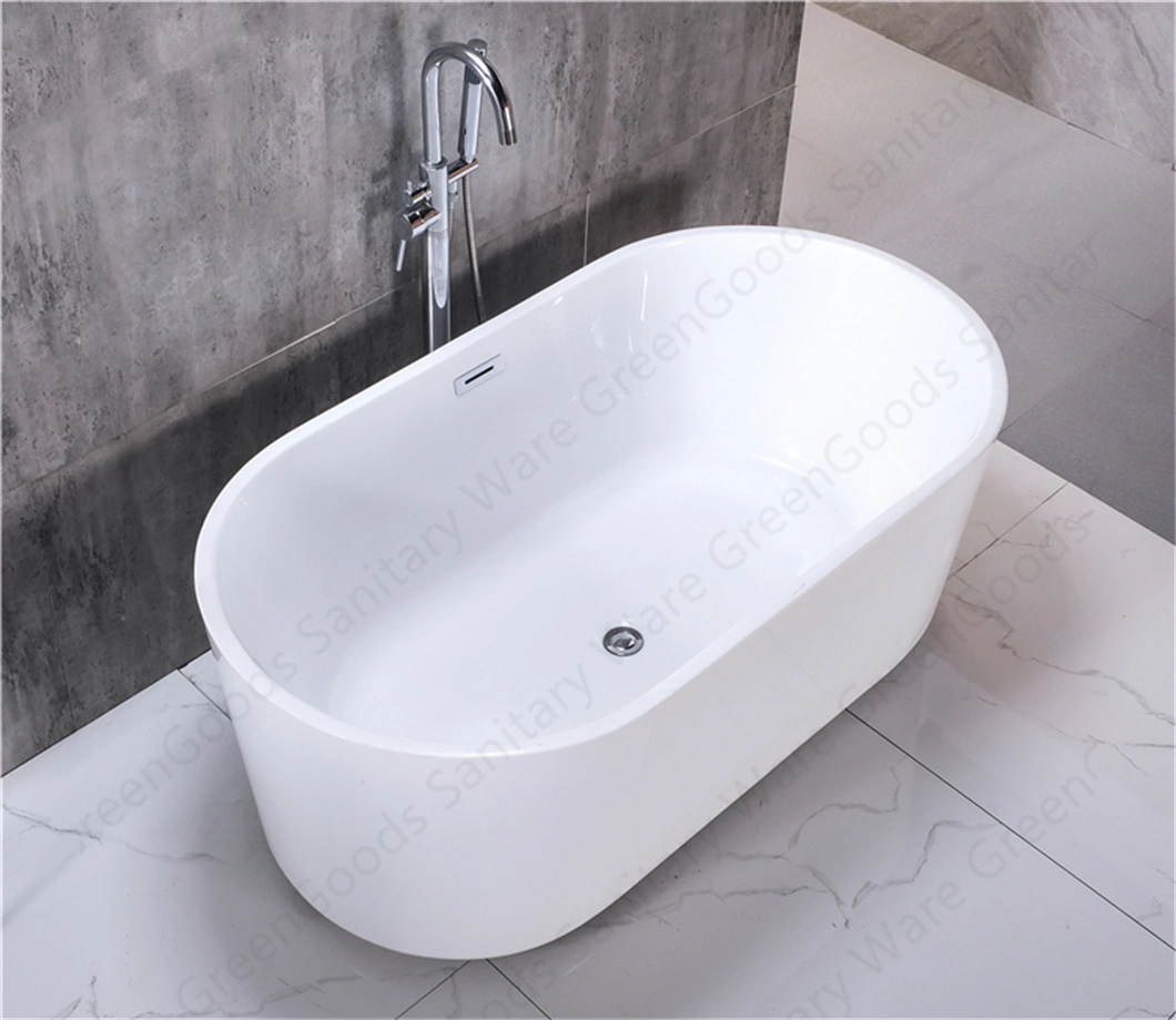 Indoor Acrylic Deep Soaking 1500 mm Freestanding White Oval Shape Bath Tub