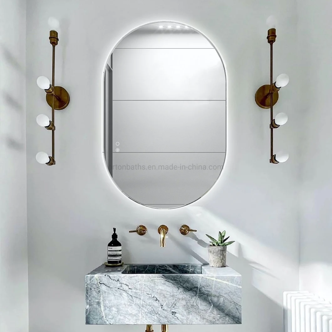 Ortonbath Oval Frameless Touch Control IP67 Diammable LED Bathroom Mirror