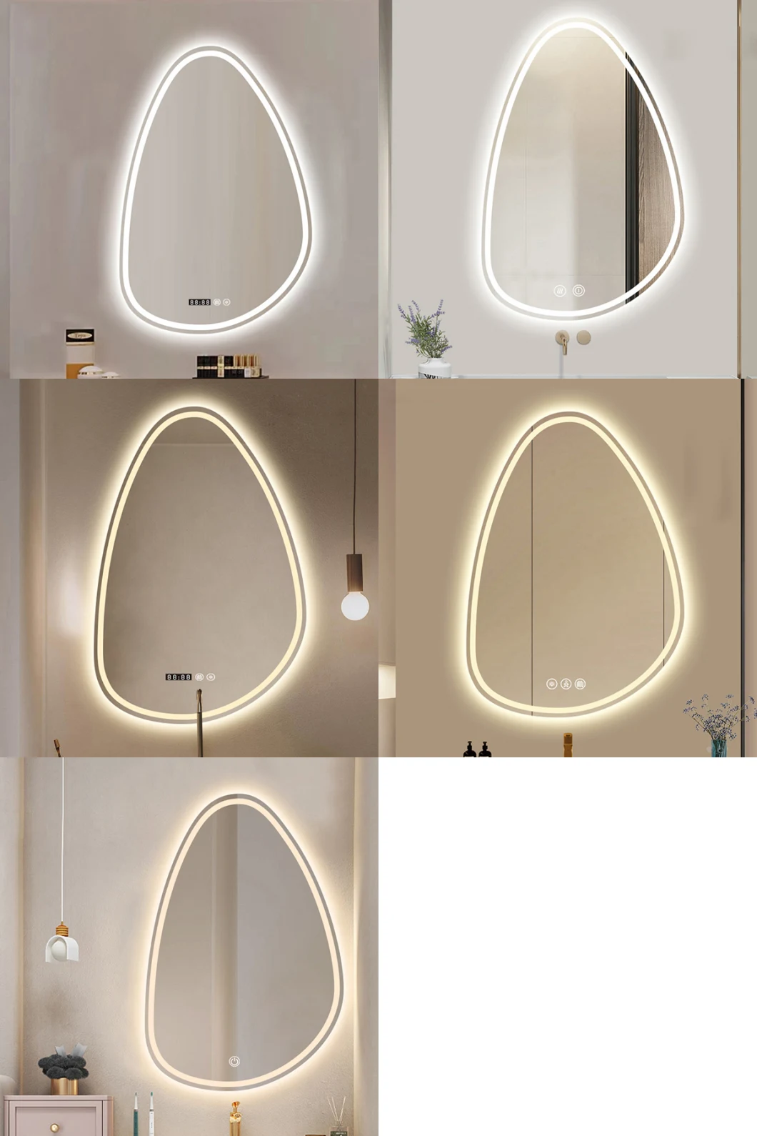2023 New Morden Bathroom LED Mirror Irregular Shape Smart Dimming Wall Hanging Full Length Art Mirror with LED and Heating