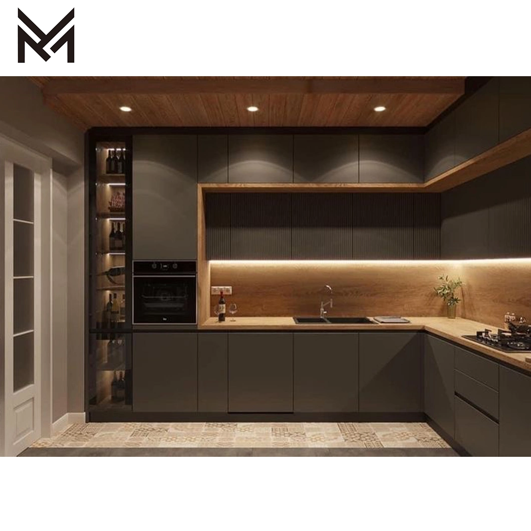 Factory Direct Sale Modern New Home Furniture Gray Lacquer Finish Handleless Design Kitchen Cabinets
