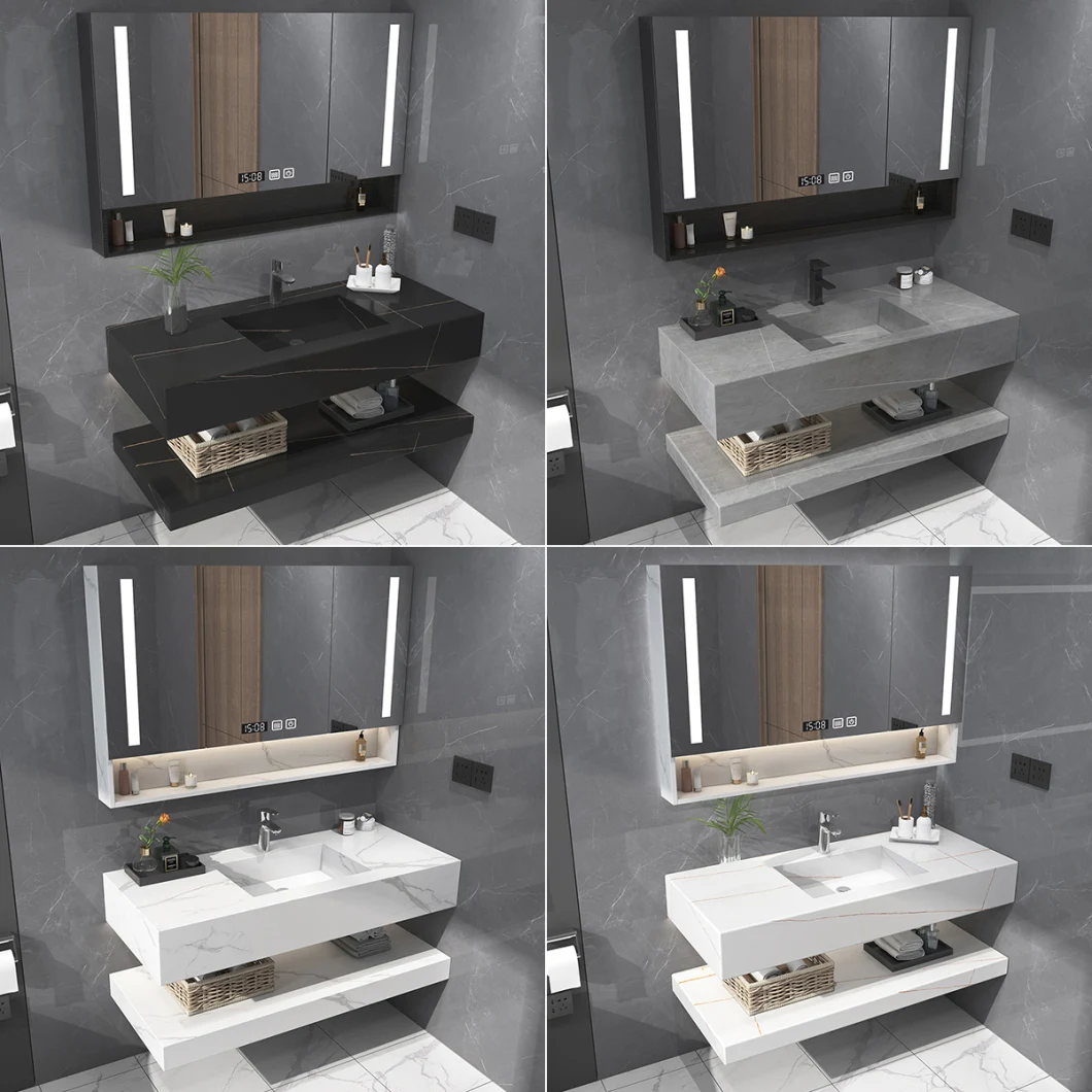 Modern Lauren Black Gold Sintered Stone Bathroom Vanity Cabinet