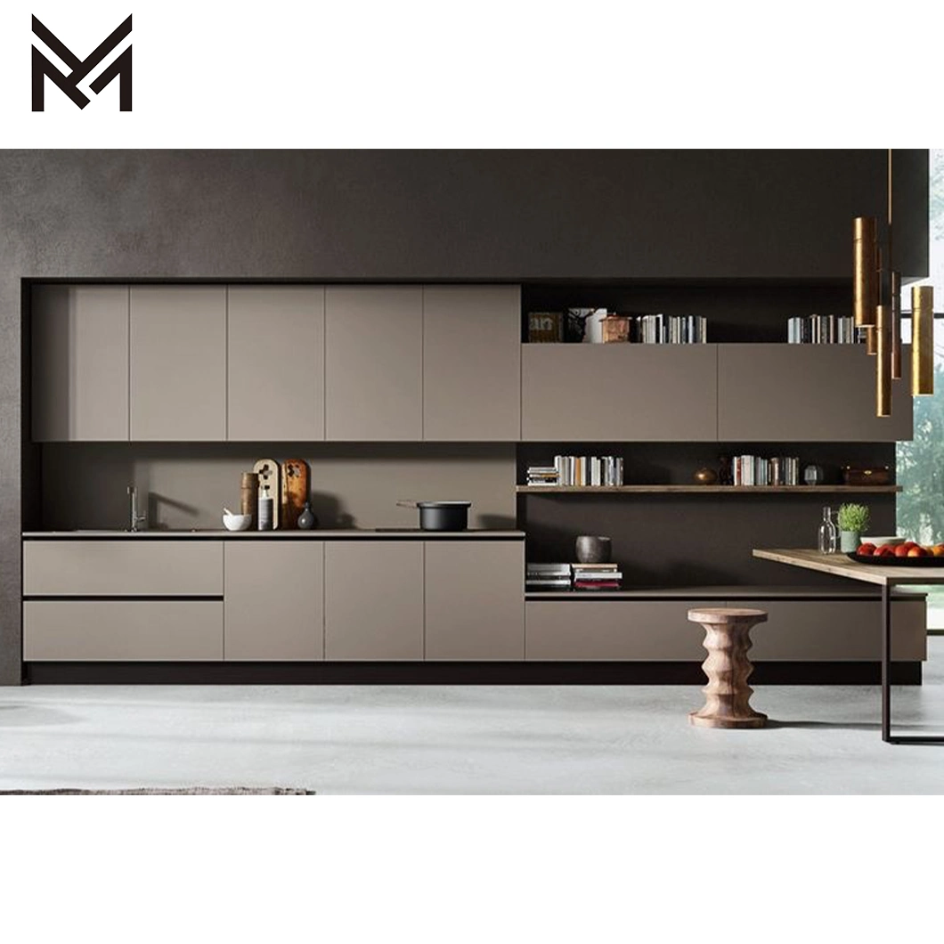 Factory Direct Sale Modern New Home Furniture Gray Lacquer Finish Handleless Design Kitchen Cabinets