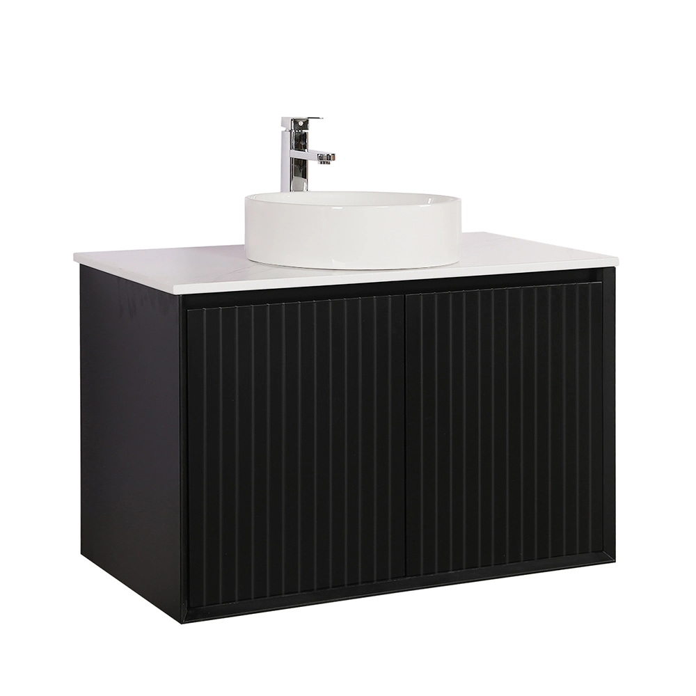 Wall Hung Finger Pull Vanity Matte Black Bathroom Cabinet 900mm