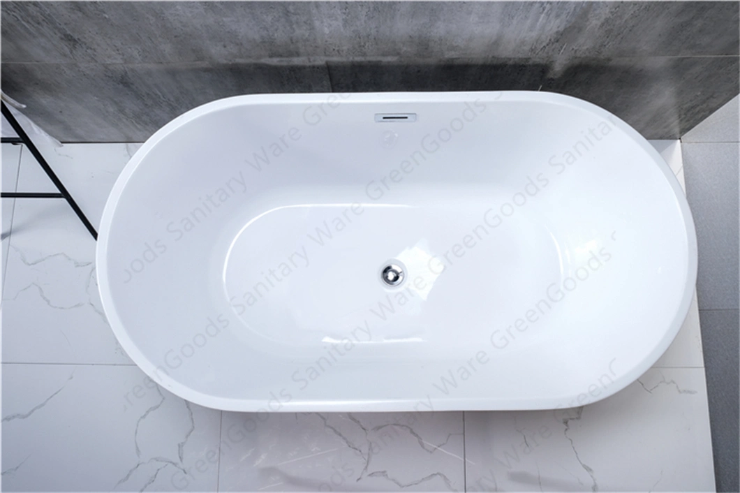 Indoor Acrylic Deep Soaking 1500 mm Freestanding White Oval Shape Bath Tub