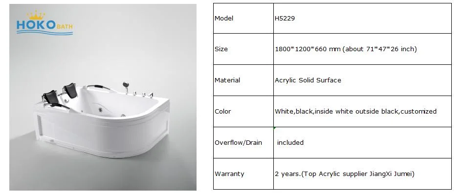 New Luxury ABS 2 Person Whirlpool Massage Jetted SPA Fiberglass Hot Bath Tubs Bathtubs for Dubai