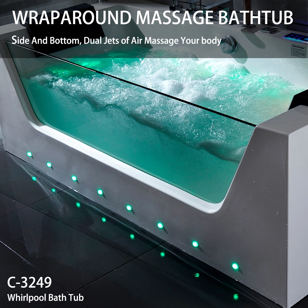 New Acrylic Walk in Glass Side Skirt Baignoire Indoor Smart SPA Waterfall Massage Bathtub with Pillows