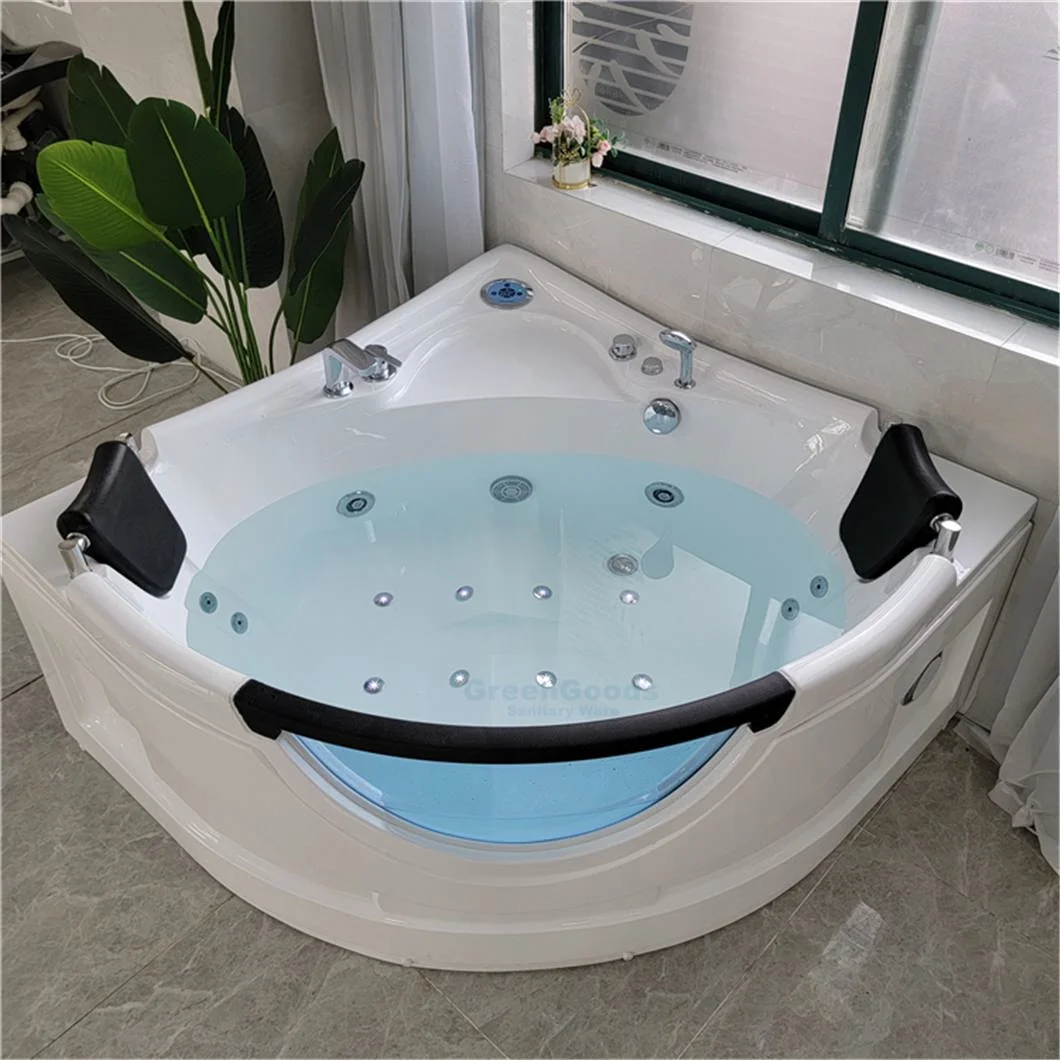 CE Pinghu ABS Acrylic Fiber Glass Corner Tub Massage Whirlpool Bathtub