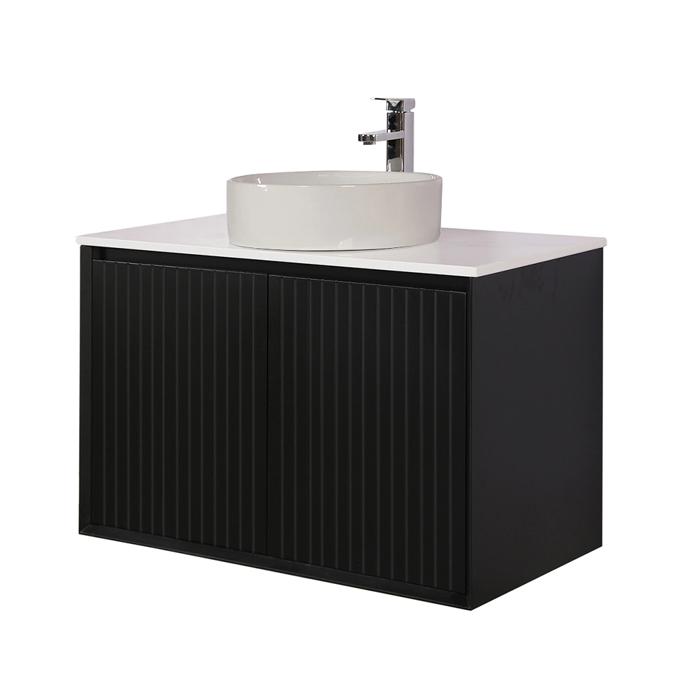 Wall Hung Finger Pull Vanity Matte Black Bathroom Cabinet 900mm