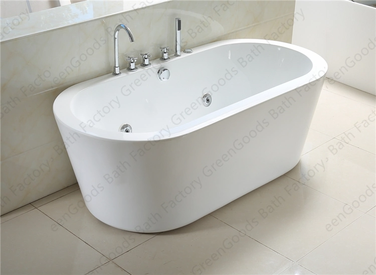 CE Hot Sale Pinghu ABS Polished Oval Shaped Overflow Freestanding Bath Ozone SPA Massage Whirlpool Bathtub