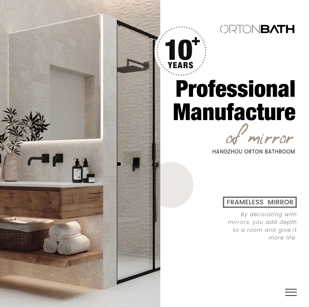 Ortonbath Oval Frameless Touch Control IP67 Diammable LED Bathroom Mirror