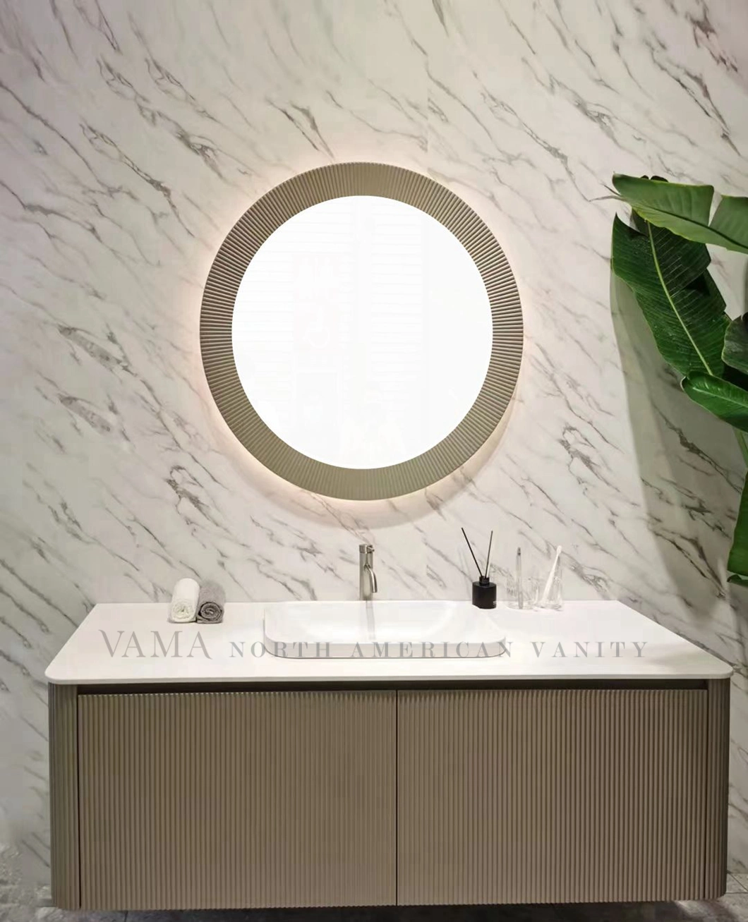 Vama Modern High Quality Wall Hung Ripple Effect Bathroom Cabinet with Single Sink