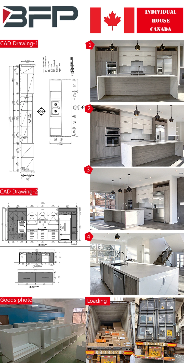 Modern Kitchen Cupboard White Gloss and Wood Grain Laminated Kitchen Cabinet 2023 New Fashion