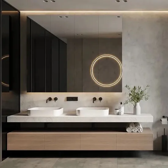 Solid Wood Modern Simple Wall Mountained Combination Bathroom Cabinet
