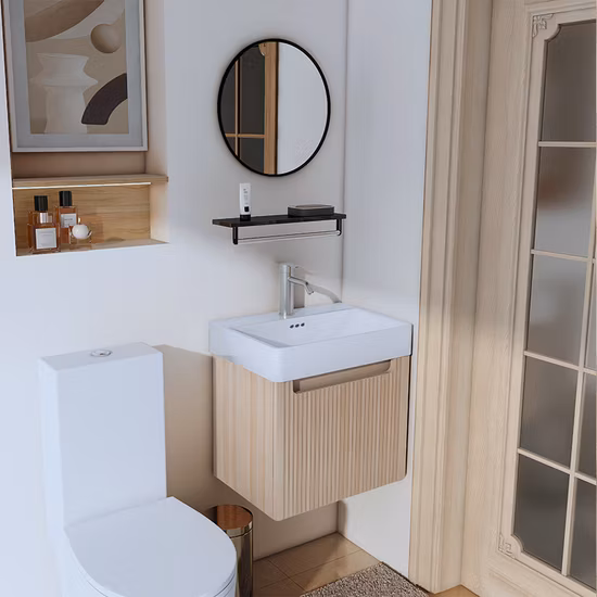 Vama Commercial Bathroom Vanities Wall Hung Cabinet with Vessel Sink for Hotel Project