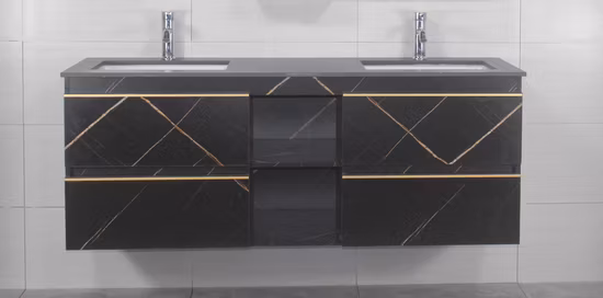 60 Inch Grey Color Floor Mounted Double Sinks Framed Mirror Marble Top Four Doors Foor Drawers Solid Wood Bathroom Furniture Vanity Cabinet