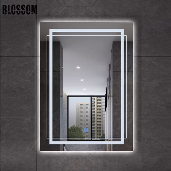 LED Defogger Lighted Smart Bluetooth Bathroom Mirror with Digital Clock